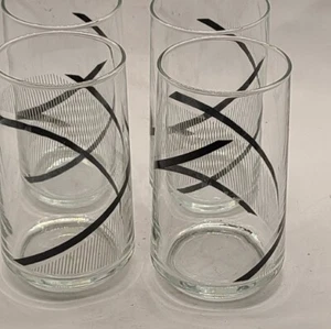 4 Vintage George Briard Crisa black white striped retro drinking glasses. - Picture 1 of 5