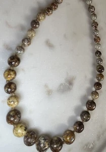 Genuine Marbled Taupe Graduated Bead Agate Necklace 16” - Picture 1 of 6