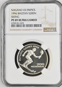 1996 Bhutan Silver 200 ngultrums Nagano Winter Olympic Games - NGC PF 69 UC - Picture 1 of 2