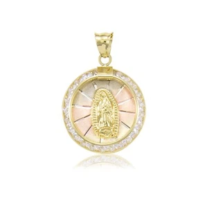 Colgante Medalla Redonda Virgen María Oro Amarillo Blanco Rosa 14K - Collar Dije - Imagen 1 de 4