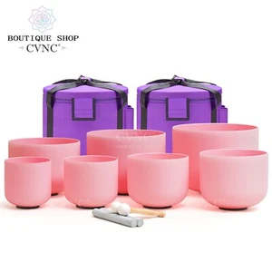 CVNC 432Hz 6-12" 7pcs Crystal Singing Sound Bowls Set Pink Sound Bath Healing - Picture 1 of 9