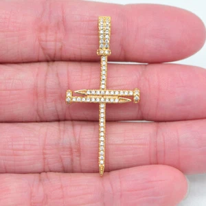 18K Yellow Gold Filled Clear Topaz Men Women Simple Nail Cross Exquisite Pendant - Picture 1 of 1