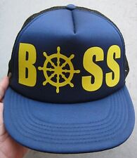  "BOSS" STEERING SHIPS WHEEL LOGO MESH TRUCKER HAT CAP OSFA, NAVY BLUE, NWOT