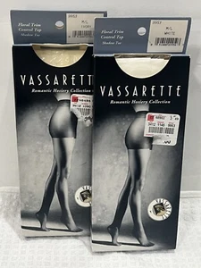 2 VASSARETTE Women Floral Trim Pantyhose Sz. M/L White Ivory NIP - Picture 1 of 4