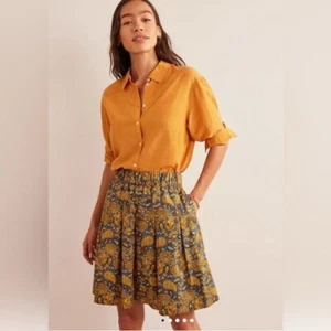 NEW Boden | Pleated Cotton Skirt Harvest Gold Paisley Terrace Pockets Sz 6 - Picture 1 of 10