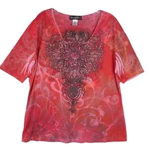 Tunica manica corta Comportamento appropriato taglia XXL design BOHO top strass - Foto 1 di 14