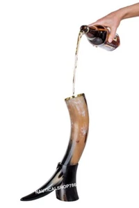 Cuerno de beber vikingo con soporte auténtico nórdico taza de cerveza y agua - Imagen 1 de 4