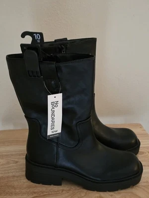 Botas femininas novas com etiquetas sem limites sola preta com zíper tamanho 10 de largura - Imagem 1 de 4