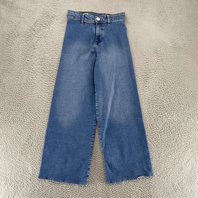 Zara Wide Leg Jeans Girls 13-14 Blue Raw Hem High Rise Denim Stretch Kids - Image 1 of 4