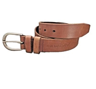 Cinturón GH Bass & Co Mediano Cuero Genuino Curtido Marrón Plateado Hebilla Camel Foto 1 de 4