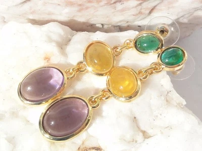 PENDIENTES COLGANTES BEN AMUN AZALEA CHAPADOS EN ORO 24K Vidrio GEMA CABUJÓN NUEVOS Foto 1 de 4