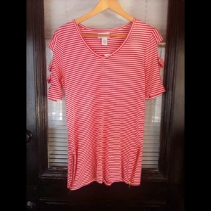 Neu mit Etikett Carmen Marc Valvo gestreiftes T-Shirt mit V-Ausschnitt neu mit Etikett Small - Bild 1 von 5