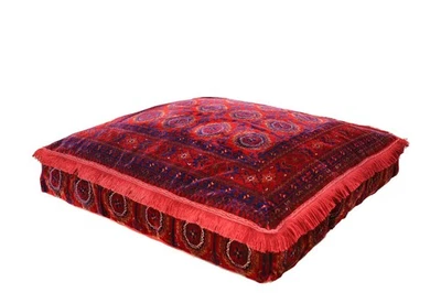 Afghan Bukhara Ottoman Cushion, Moroccan Pouffe, Square Kilim Pouf - Image 1 of 4
