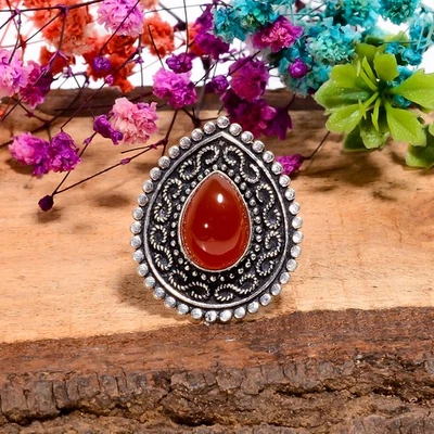 Anillo de plata de ley 925 con piedras preciosas de cornalina vintage hecho a mano 6,5 A403 Foto 1 de 4