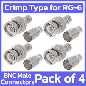 4 Pack BNC Crimp On Connector for RG-6 Coaxial Cable Coax Cord Crimper End Plug - Picture 1 of 3