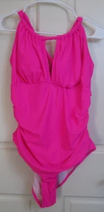 NWT Aimage Hot Pink 1 Piece Swimsuit Womens Size XL Cinched Sides Lined 34968 - Picture 1 of 4
