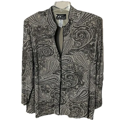 ALEX Evenings 3X Black Cream Shimmer Paisley Zip Jacket Formal Cocktail Party *S - Image 1 of 4