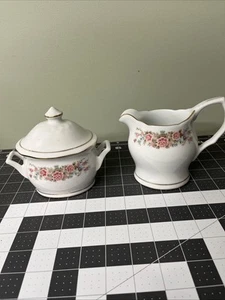 Remington Fine China By Red Sea Creamer & Sugar Bowl w/ Lid Pink Roses Gold Trim - Picture 1 of 15