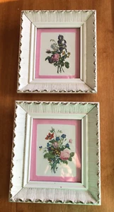 VINTAGE Floral Framed Prints Set of 2 White Distressed Frame Cottagecore - Picture 1 of 7