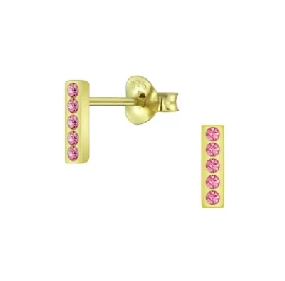 Pendientes de barra de zafiro rosa enchapados en oro de 14K joyería regalo para mujer Foto 1 de 4