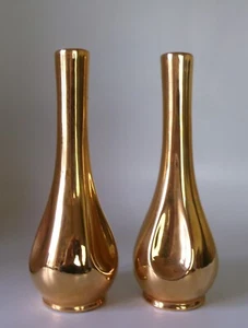 ZWEI CROWN DEVON GOLD GLANZ STIELVASEN 175m HOCH BESCHREIBUNG PRÜFEN - Bild 1 von 3