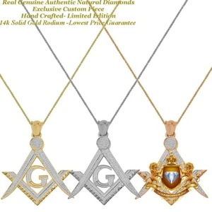 Real Genuine Diamond 0.40 Ctw. Masonic Freemasonry G Compass Charm Pendant Chain - Picture 1 of 11