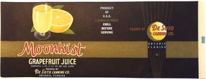Vintage Moonkist Grapefruit Juice Can Label De Soto Canning Co. Arcadia, Florida - Picture 1 of 2