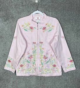 Quacker Factory Butterfly Floral Beaded Sequin Zip Jacket Womens Size Large Pink - Picture 1 of 9