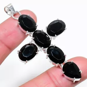 Black Spinel Gemstone Handmade 925 Sterling Silver Jewelry Pendant Sz 2.6" - Picture 1 of 1