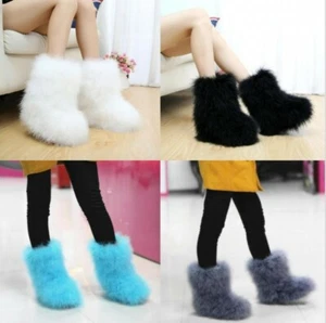 Women Princess Style Pull On Flats Winter Fur Fluffy Candy Color Ankle Boots Hot - Picture 1 of 20