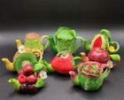 Set Of 8 Vintage Signed KHEIN Ceramic Miniature Teapots with Lids Fruit & Veggie
