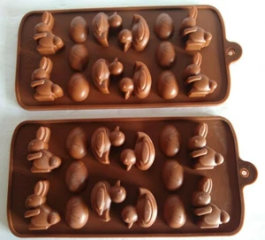 Easter Silicon Molds (2) Pack Egg Bunny Rabbit Duck 14-Hole Chocolate Soap Ice - Picture 1 of 8