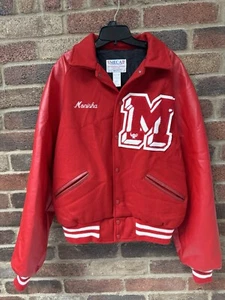 Vintage Meca Sportswear Varsity Wool Leather Red White M College Letter Large - Picture 1 of 8