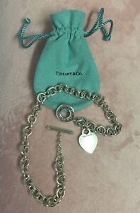 Authentic Tiffany & Co. Sterling Silver Heart Tag Toggle 16' Necklace