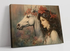 WHIMSICAL UNICORN FAIRY TALE ILLUSTRATION  -FRAMED CANVAS WALL ART PICTURE PRINT - Picture 1 of 2