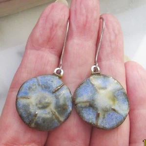 Handmade Vintage Sterling Silver Long Dangle Pottery Earrings - Picture 1 of 4