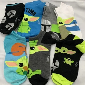 Star Wars Mandalorian Baby Yoda 7 Pair No-Show Socks Large Shoe Size 3-10 - Picture 1 of 8