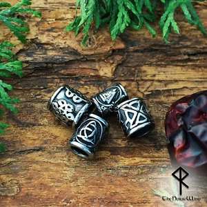 Viking Beard Beads SET Stainless Steel Hair Ring Medieval Celtic Norse Dreadlock - Picture 1 of 6