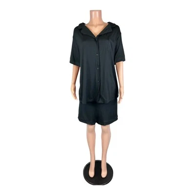 Isaac Mizrahi Women's Notch Collar Short Pajama Set Solid Pitch Black 3X Size - Image 1 of 2