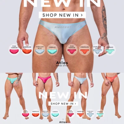 AMORESY Men's Spandex Underwear Low Waist Swimwear Shiny Briefs Thong T-back - Image 1 of 4