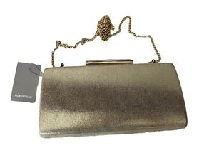 Nordstrom Metallic Gold Evening Clutch Purse Rhinestone Clasp Shoulder Chain NWT - Picture 1 of 8