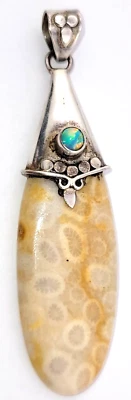 Llamativo colgante fósil de plata de ley de coral fosilizado de ópalo negro de 2,75" Foto 1 de 4