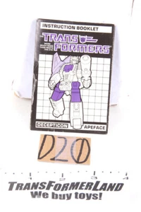 Transformers Hasbro G1 1987 de colección Apeface Instrucciones Headmasters - Imagen 1 de 1