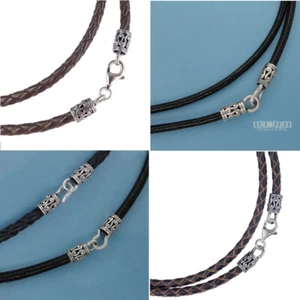 Antiqued Sterling Silver Round Genuine Leather Cord Necklace, Hook/Lobster Clasp - Picture 1 of 15