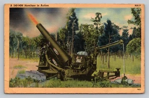 A 240 MM Howitzer in Action MA17 Vintage Linen Unused Postcard - Picture 1 of 2