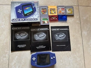 Nintendo Gameboy Advance GBA Indigo Purple Boxed CIB + 7 Games Pokémon Mario - Picture 1 of 8