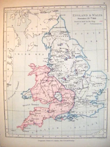 Original 1899 Antique Map - England and Wales, November 23rd, 1644 - Picture 1 of 3