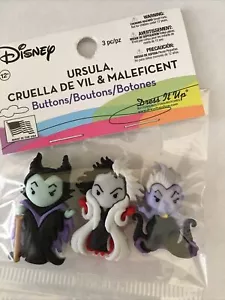 Disney Villains Ursula-Cruella De Vil-Maleficent 3 PCS Buttons Dress It Up - Picture 1 of 13