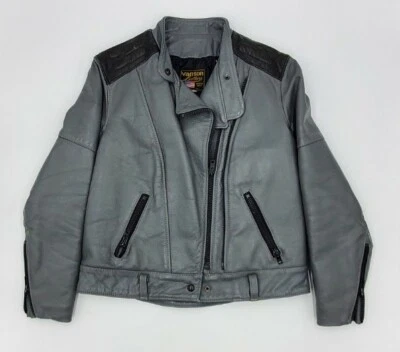 Vanson Leathers Grey Leather Biker Jacket Women's Size 12 - Image 1 of 4