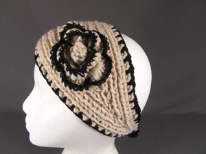 Caqui Negro Suave Flor Oreja Calentador Manguito Tejido Cabeza Envoltura Sombrero Esquí Diadema Crochet - Imagen 1 de 6